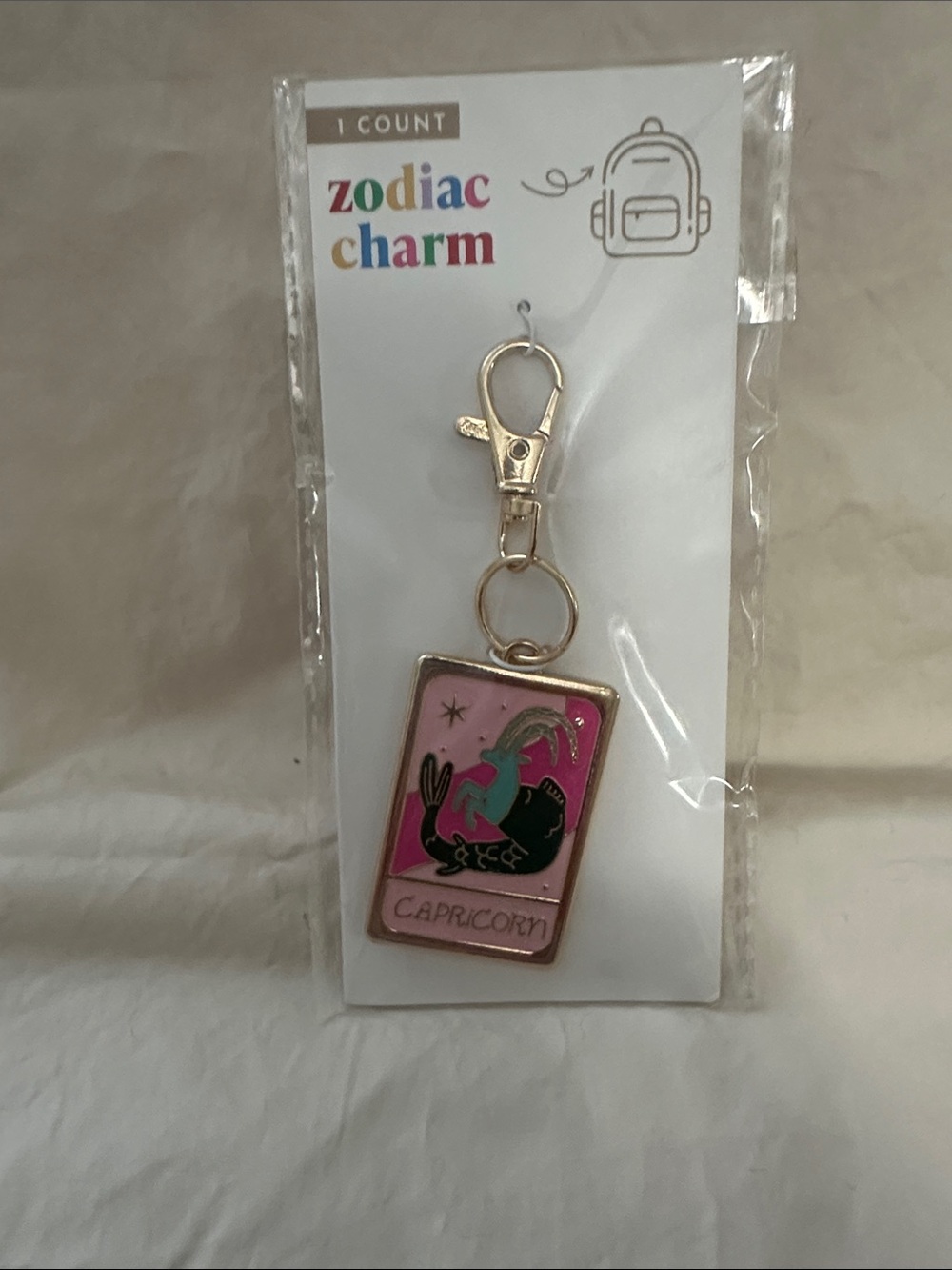 Zodiac Charm Capricorn Keychain - Pink Enamel Charm NWT